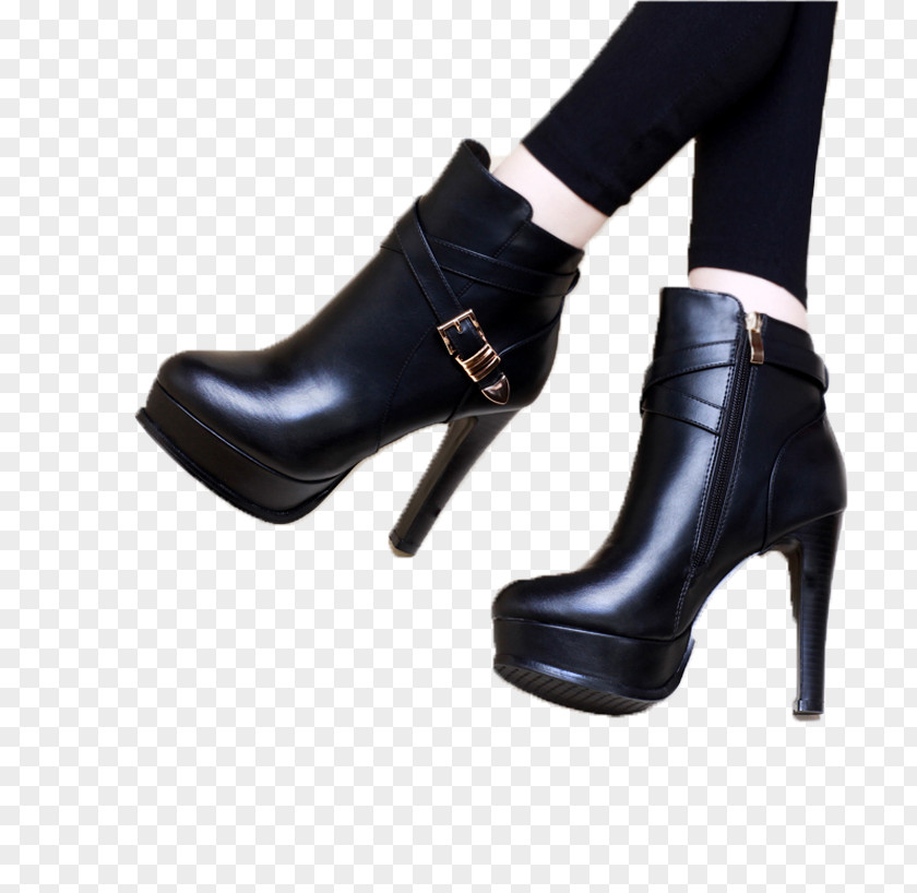 One Pair Of Stylish High Heels Boot High-heeled Footwear Shoe Leather Zipper PNG