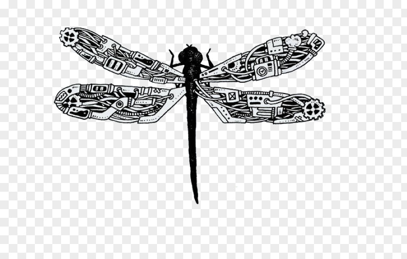 Creative Hand-painted Mechanical Elements Dragonfly Steampunk Artist Drawing Illustration PNG