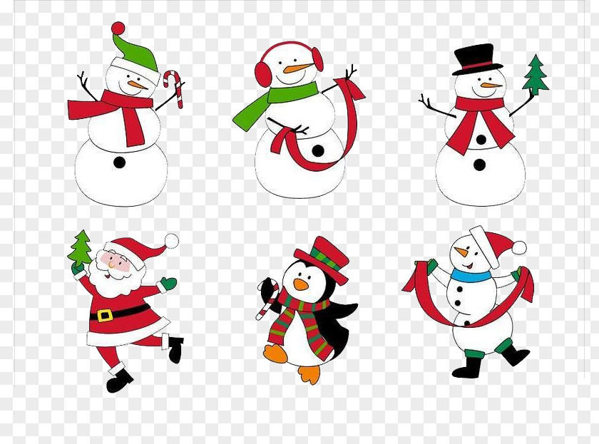 Happy Snowman Santa Claus Christmas PNG
