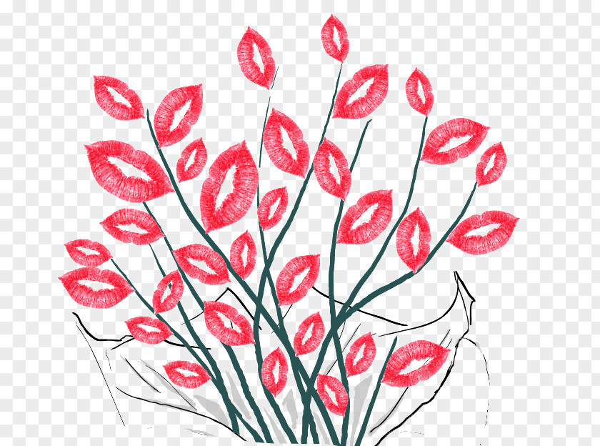 Bouquet Of Red Lips Nosegay Illustration PNG