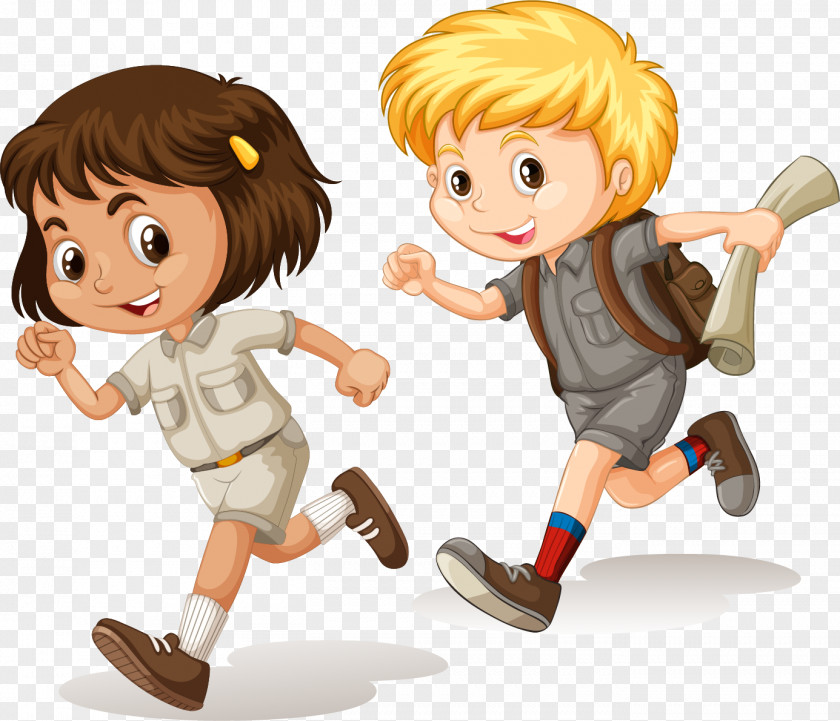 Vector Painted Children Running Cartoon Child Illustration PNG