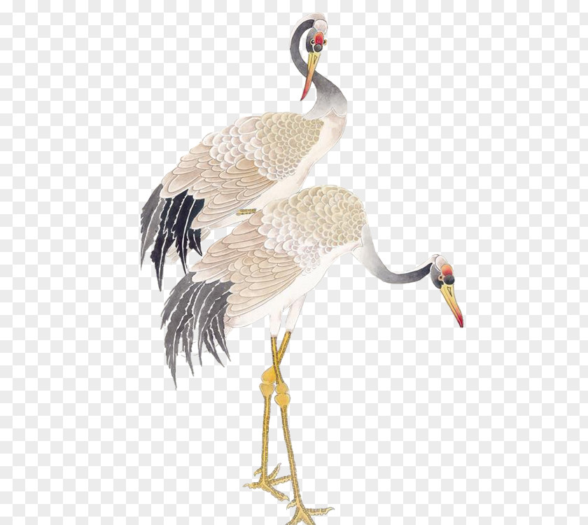 Crane Red-crowned Bird Gongbi Stork PNG