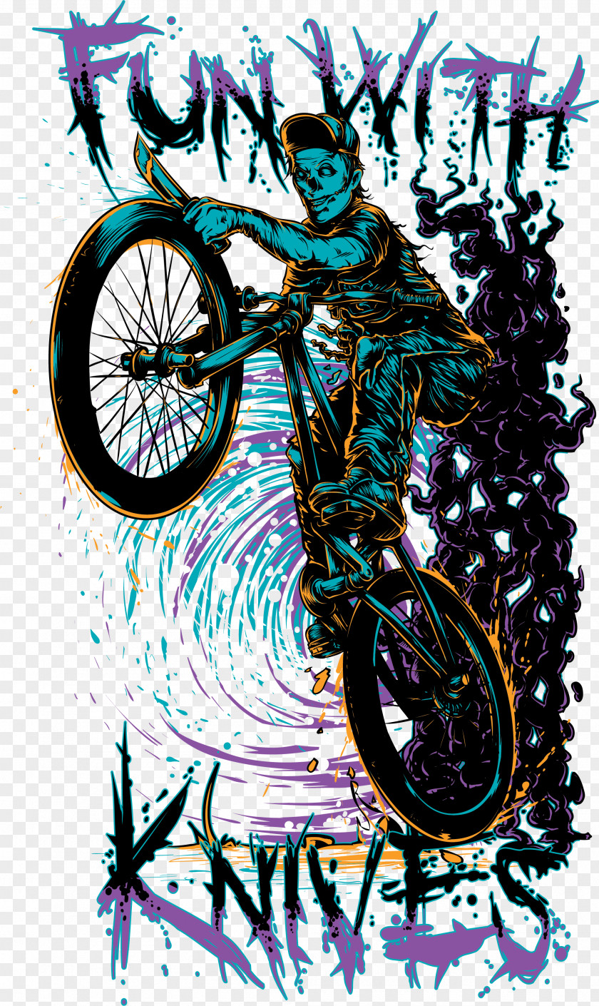 Long-sleeved T-shirt Hoodie Sweater Clothing PNG Clothing, Cycling Zombie printing, man riding bicycle with black and purple background illustration clipart PNG