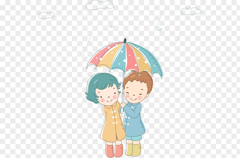 Rain Men And Women Umbrella Cartoon Illustration PNG