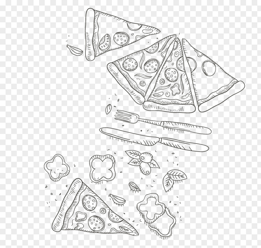 Hand Drawn Pizza And Cutlery Knife Tableware Fork PNG