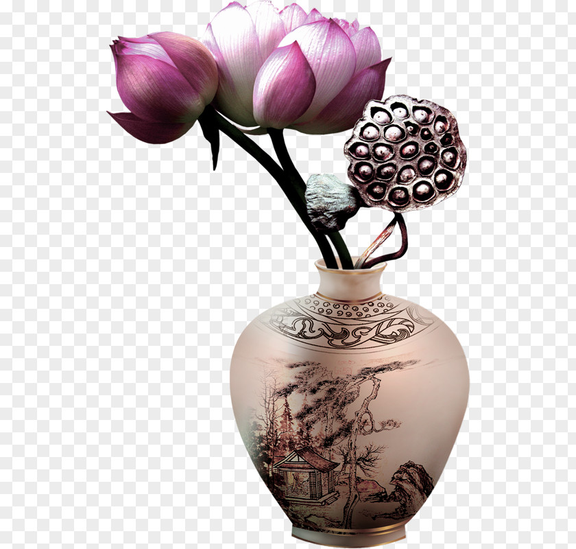 Purple Chinese Style Vase Lotus Decorative Pattern Download PNG
