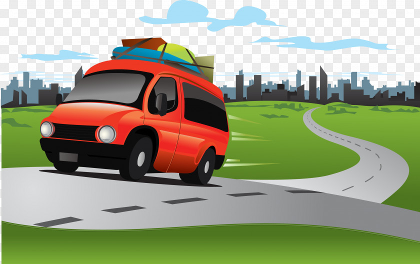 Country Road Vector Travel Trip Baggage Suitcase PNG