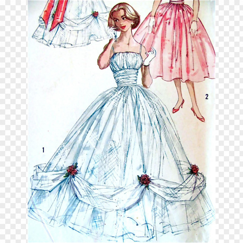 Exquisite Simplicity 1950s Ball Gown Evening Pattern PNG