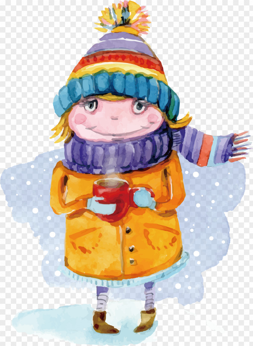 Hand-painted Watercolor Winter Children Painting Child PNG