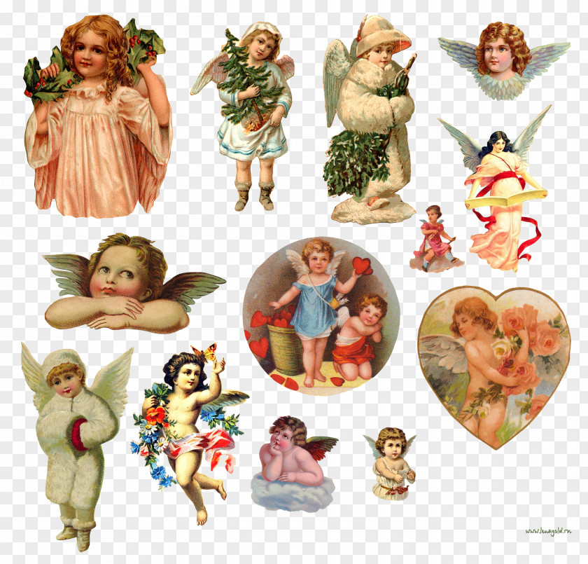 Santa Claus Old-Time Christmas Angels Stickers Paper Ornament Doll PNG