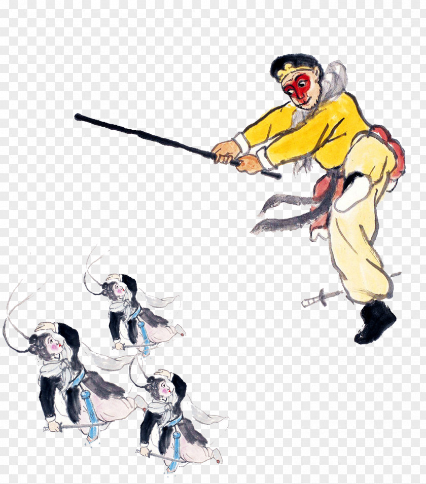 Monkey Playing Monster Ink Painting Style Sun Wukong Baigujing Journey To The West Xuanzang Pigsy PNG