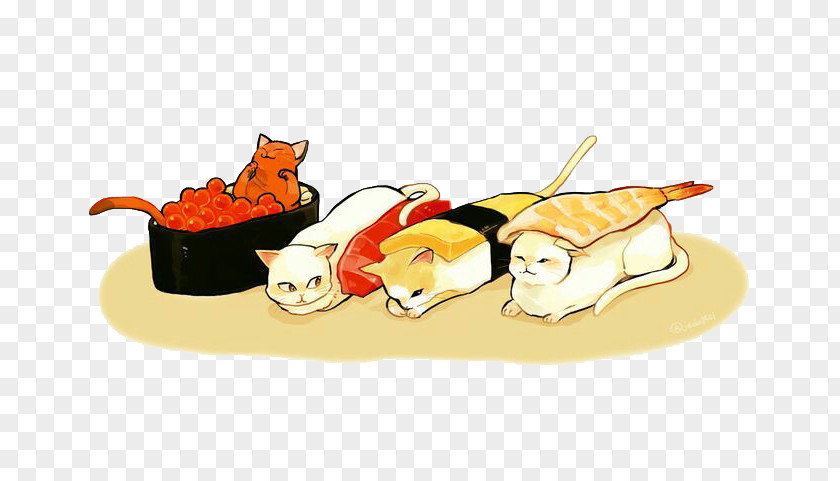 Cute Cat Sushi Japanese Cuisine Food PNG