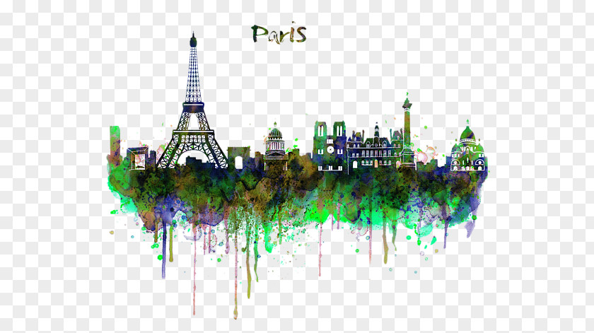 Watercolor Paris Skyline Painting Art Drawing PNG