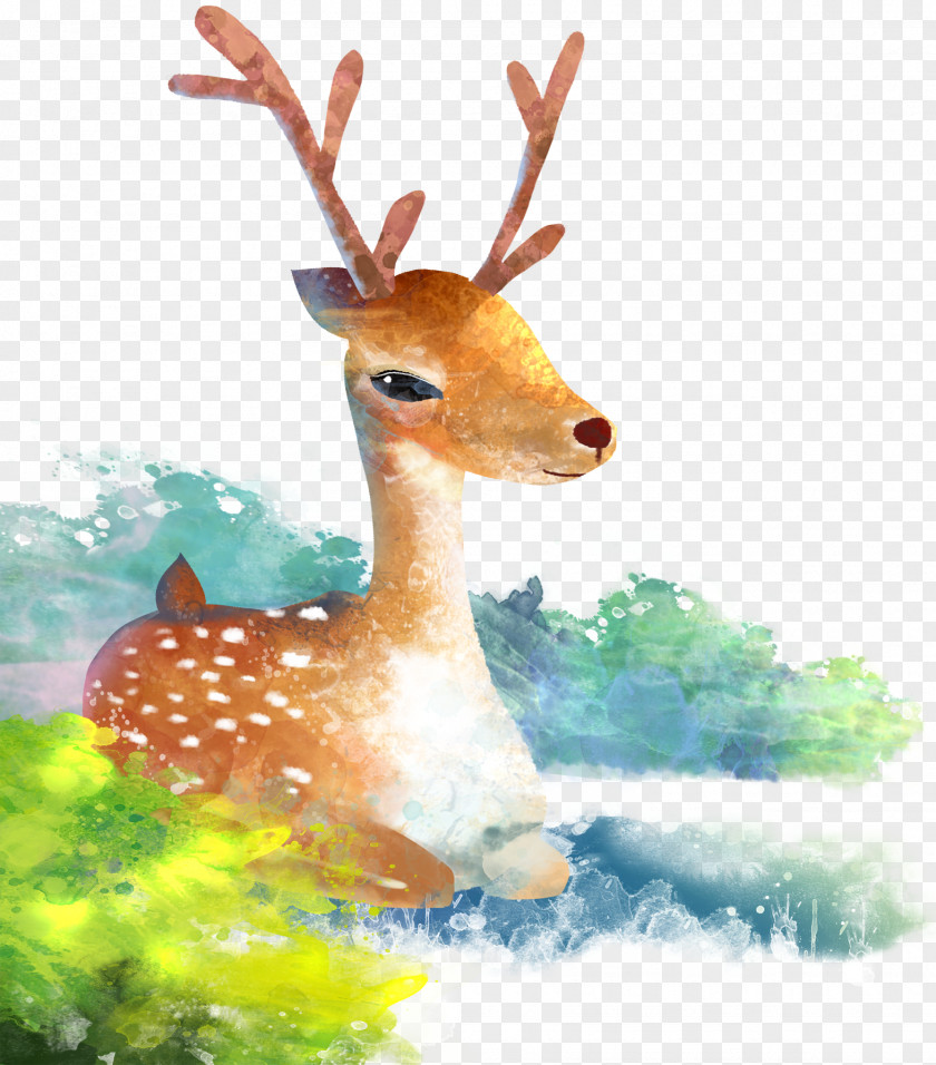Deer Reindeer Watercolor Painting Cartoon Illustration PNG