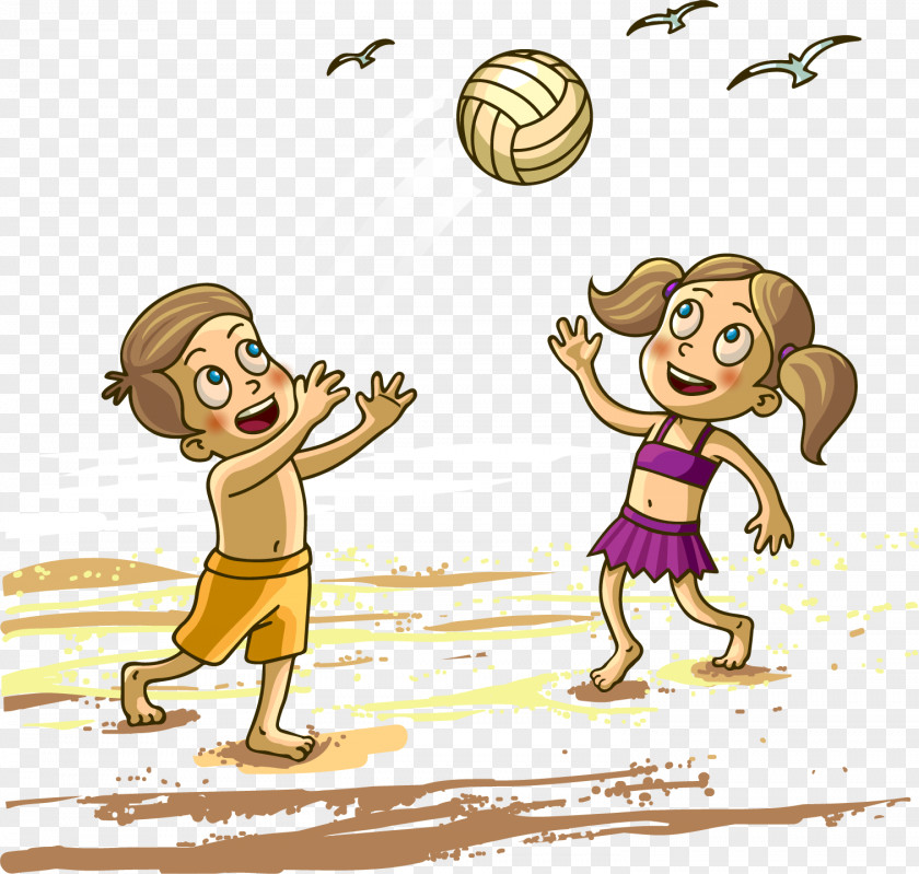 Vector Painted Playing Volleyball Beach Photography Illustration PNG