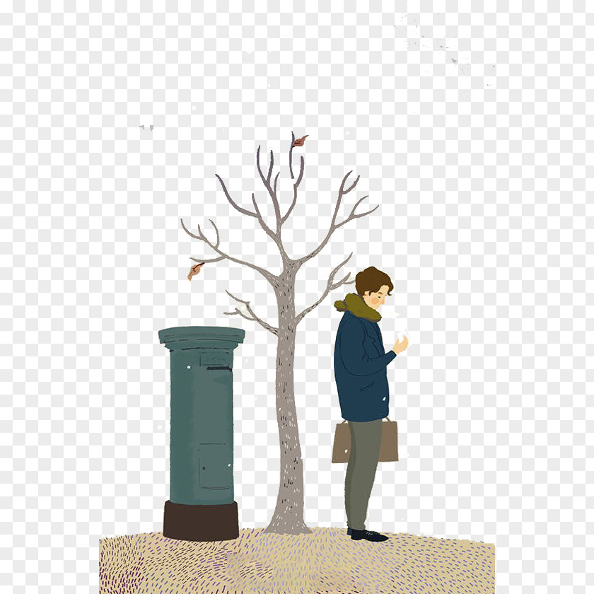 Boys And Dead Trees In Winter Cartoon PNG