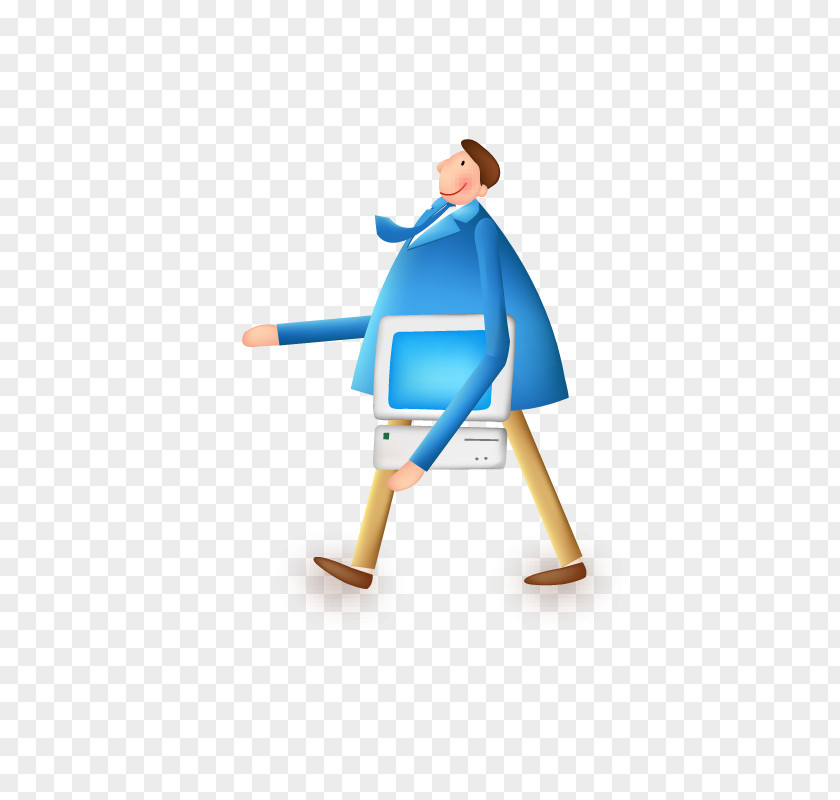 Holding The Computer Male Blue Collar Download Cartoon PNG