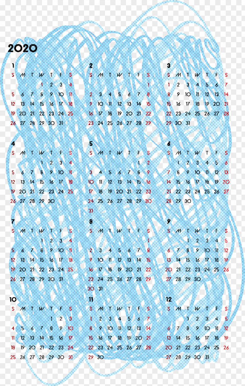 2020 Yearly Calendar Printable Year PNG