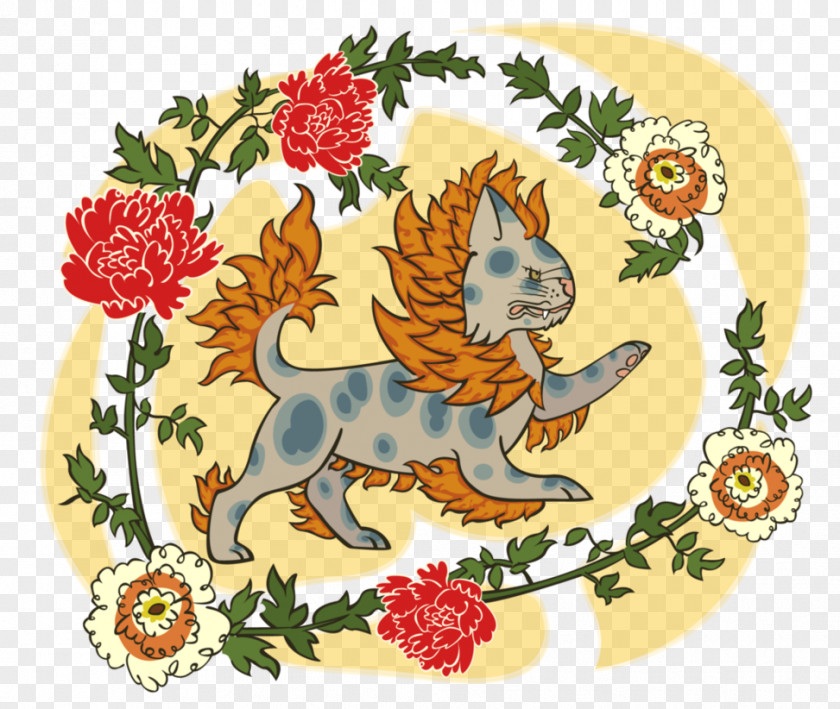 Kimono Pattern Floral Design Dog Character PNG