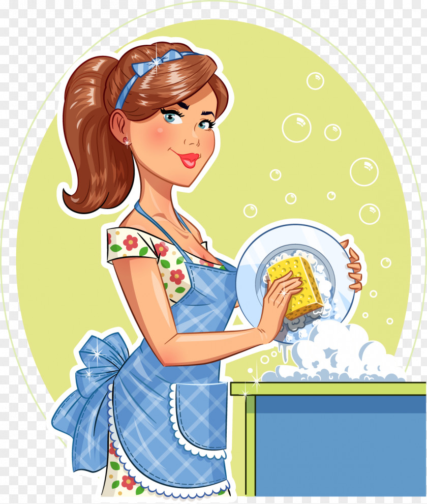 Women Washing Dishes Housewife Dishwashing Plate Scouring Pad PNG