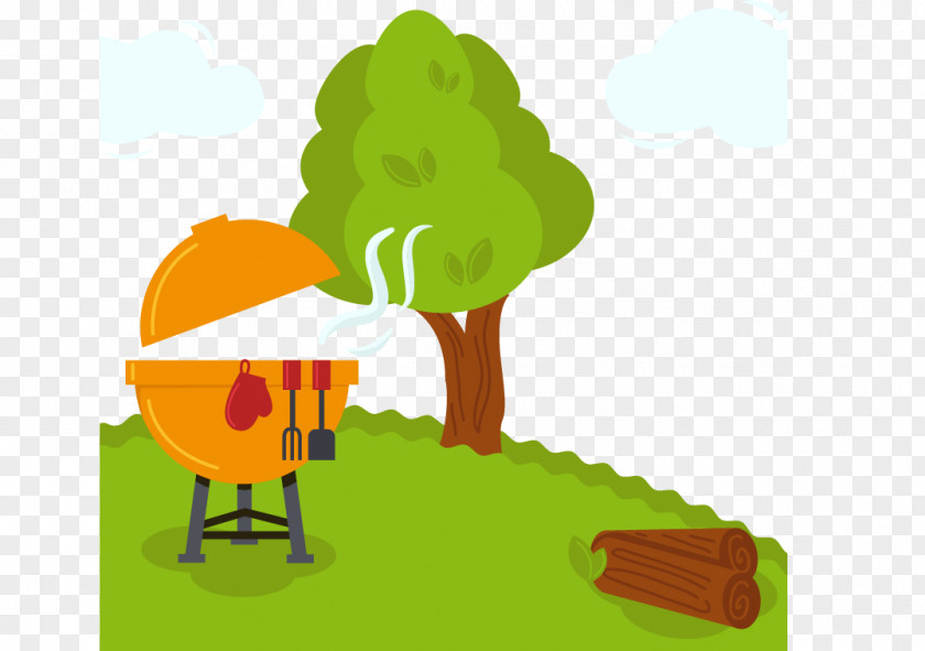 Cartoon Vector Field Grass Barbecue Chicken Grilling Euclidean PNG