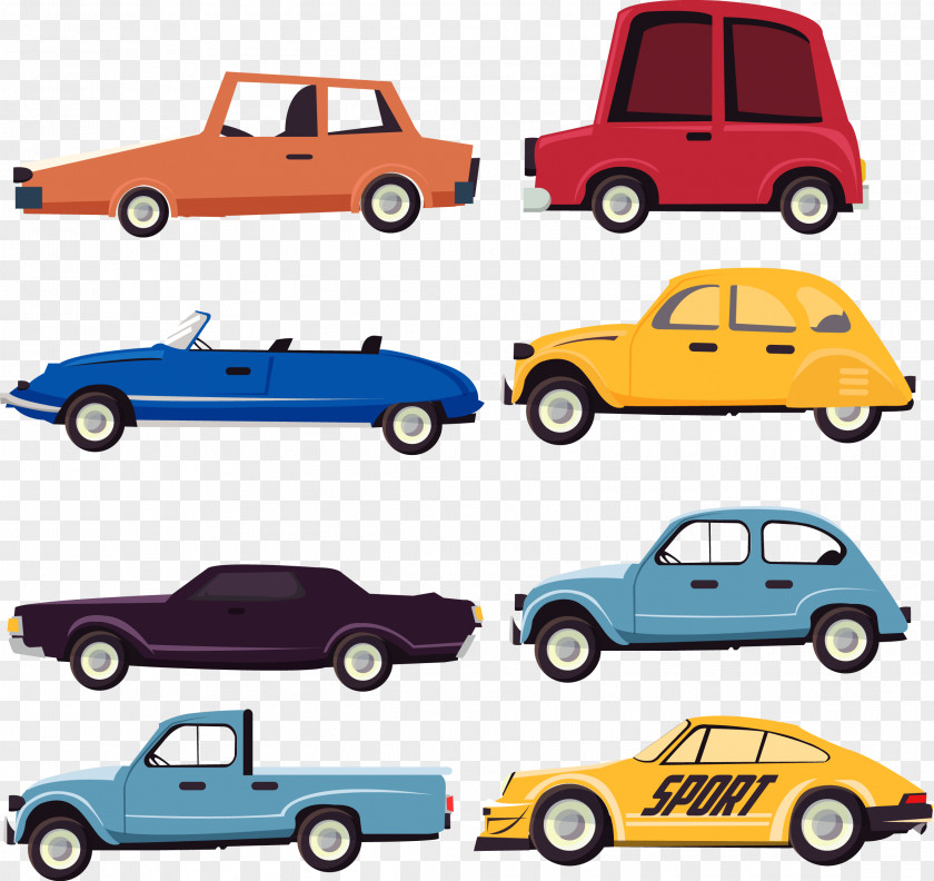 Cartoon Car Collection Flat Design Icon PNG