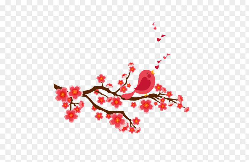 Sakura Tree Bird Singing Clip Art PNG