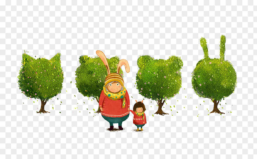 Rabbit And Children Cartoon Illustration PNG
