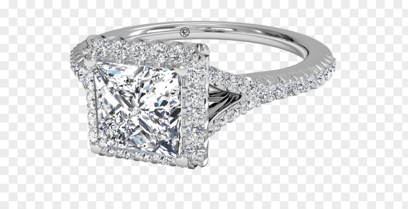 A Perspective View Wedding Ring Princess Cut Engagement Diamond PNG