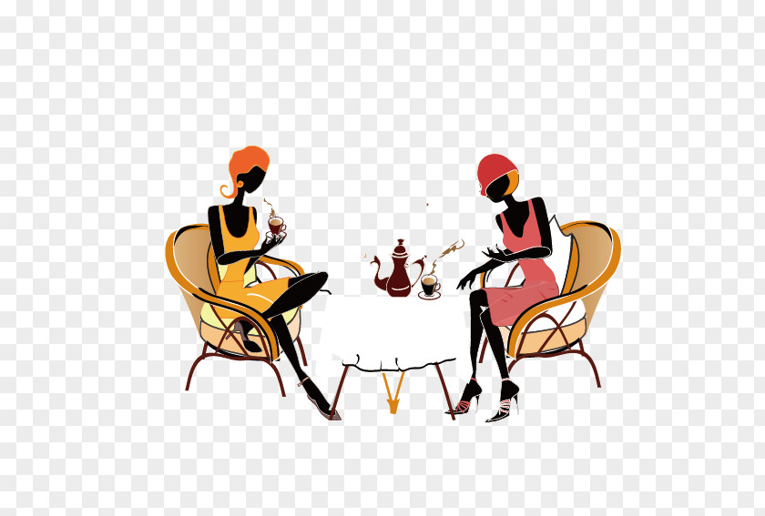 Two Beautiful Women Drinking Coffee Tea Cafe Drink PNG