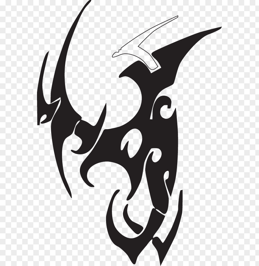 Dragon Silhouette Black White Clip Art PNG