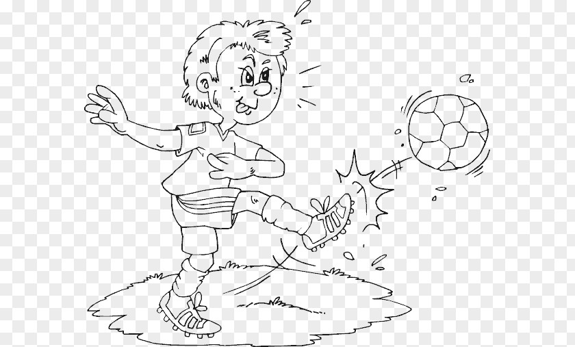 Boy Play Football Coloring Book Line Art Sports PNG