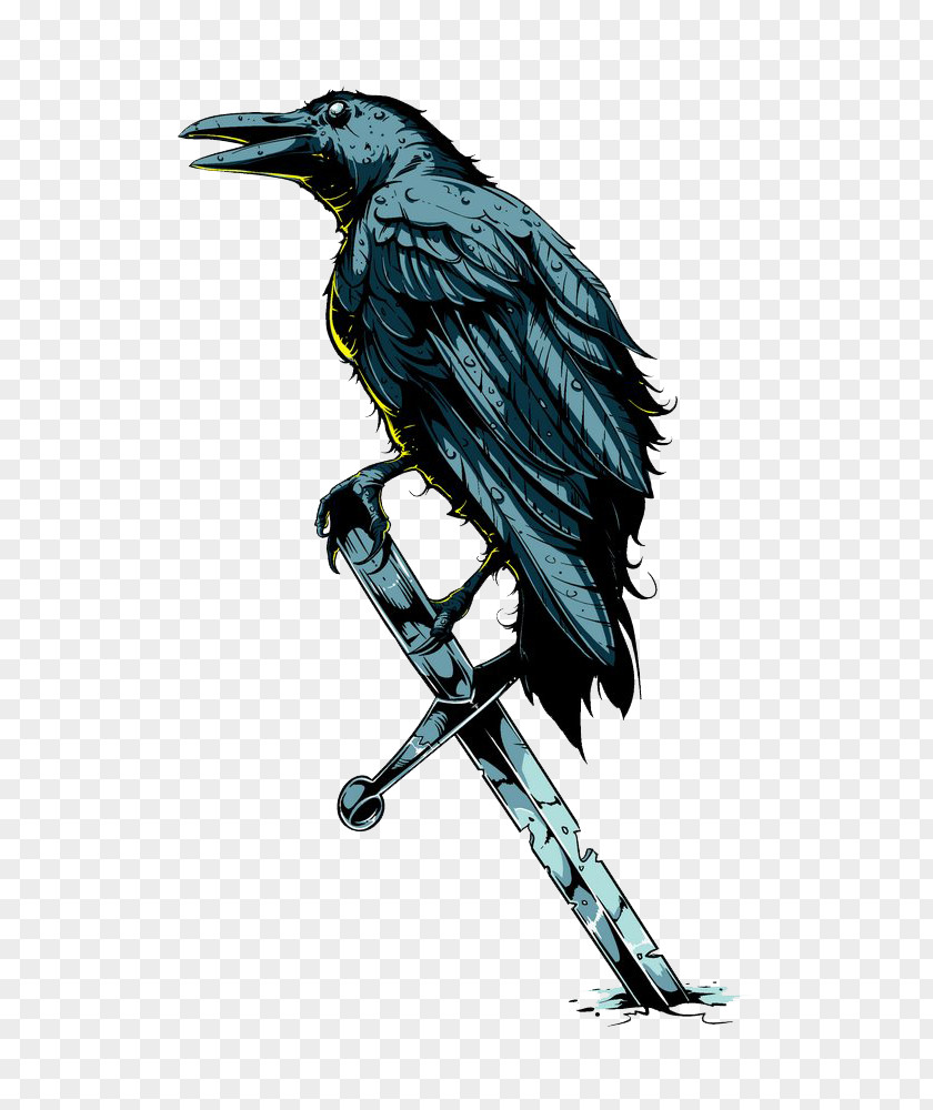 Crow On The Sword T-shirt Crows Poster Illustration PNG