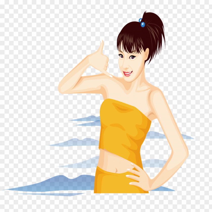 Yellow Beach Dress Woman Illustration PNG