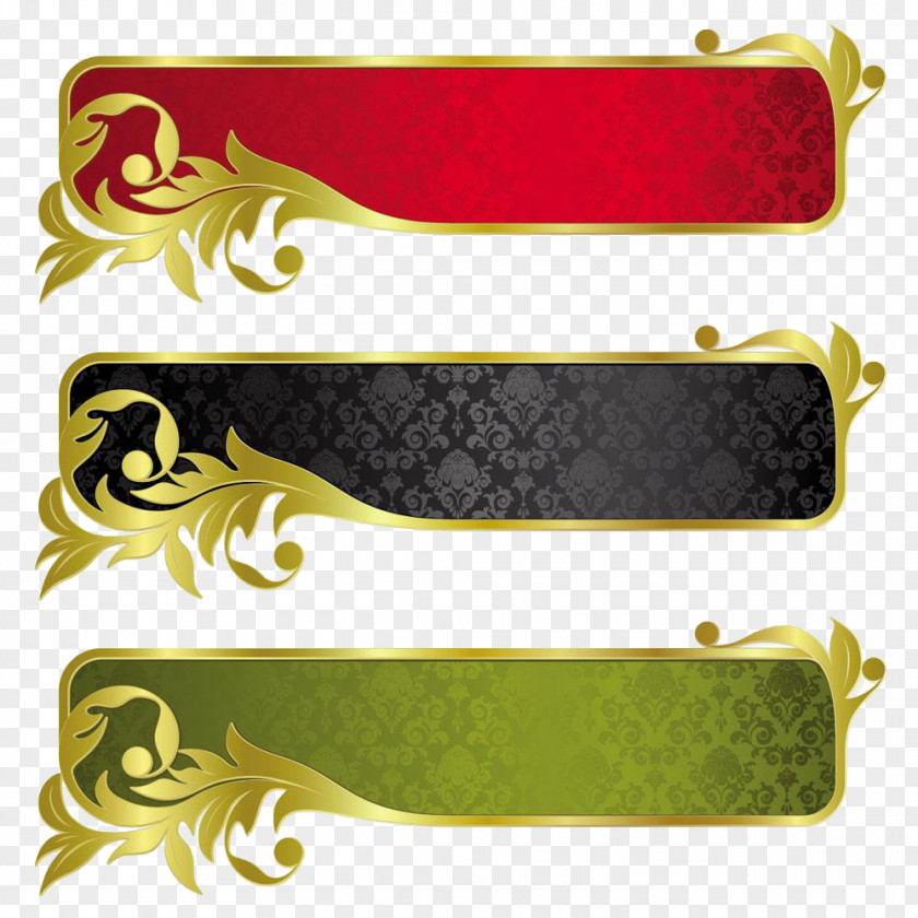 European Pattern Metal Texture Border Banner Gold Ribbon PNG