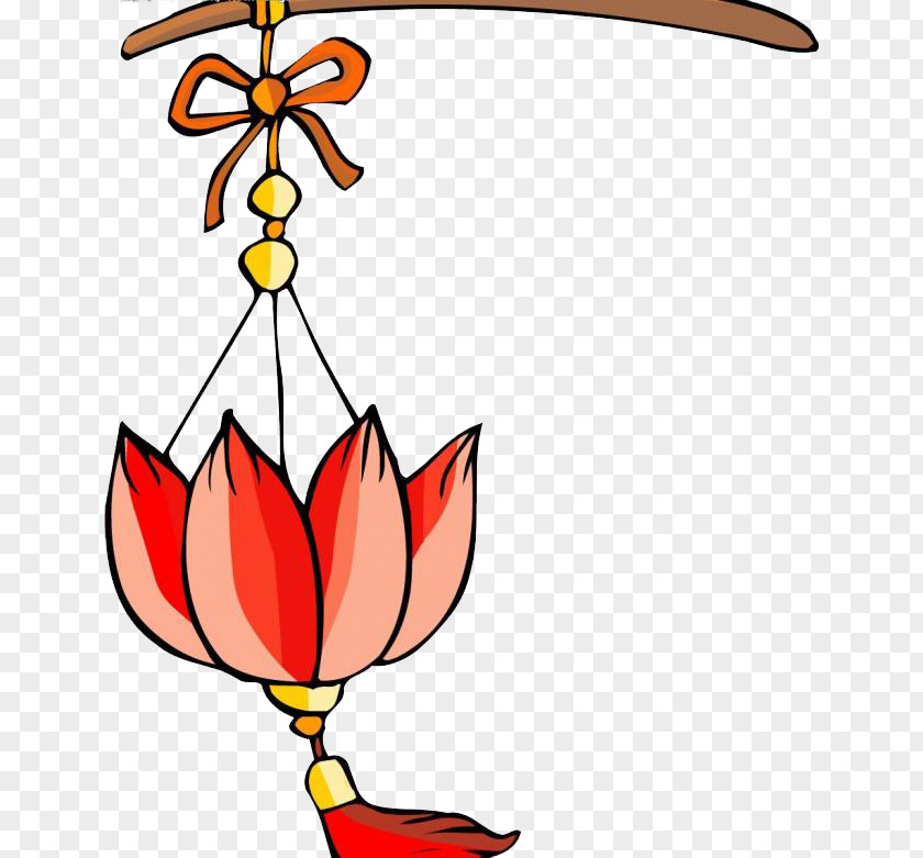 Orange Lotus Lamp Lantern Cartoon Illustration PNG