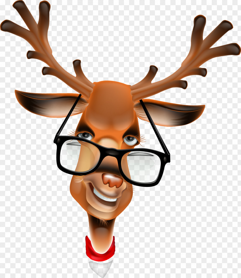 Vector Hand Painted Deer Rudolph Reindeer Santa Claus PNG