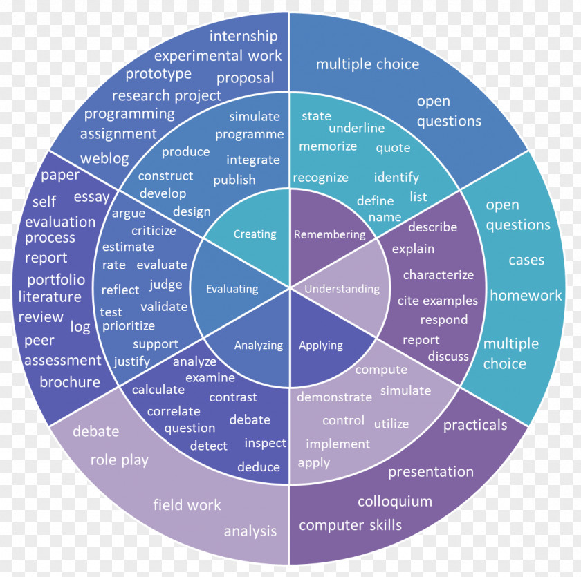 Circle Bloom's Taxonomy Verb Wheel PNG