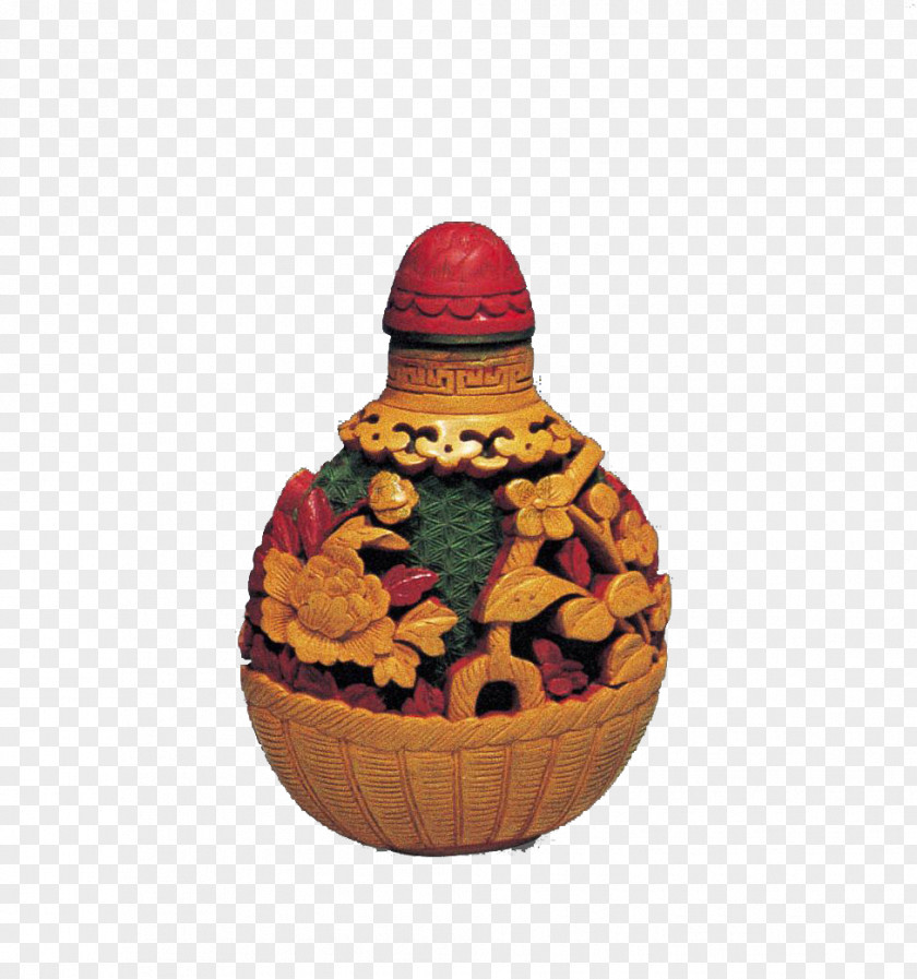 Yellow Peony Carved Snuff Bottle Sculpture Wood Carving Art PNG