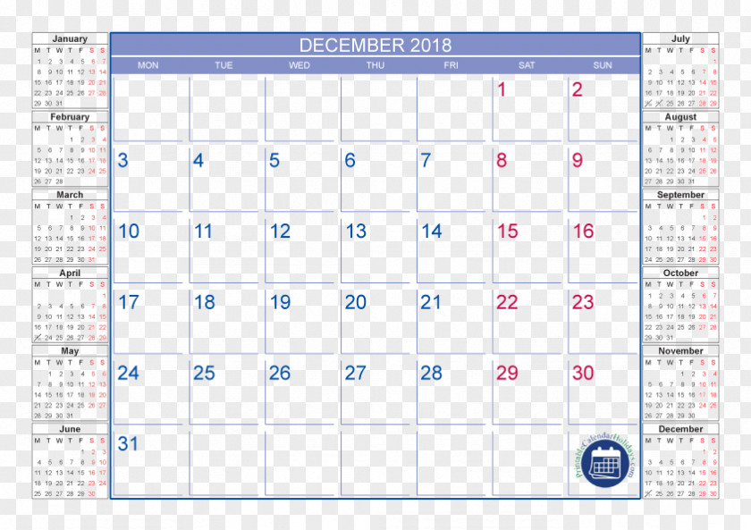 Calendar 2018 September Holiday Month December PNG