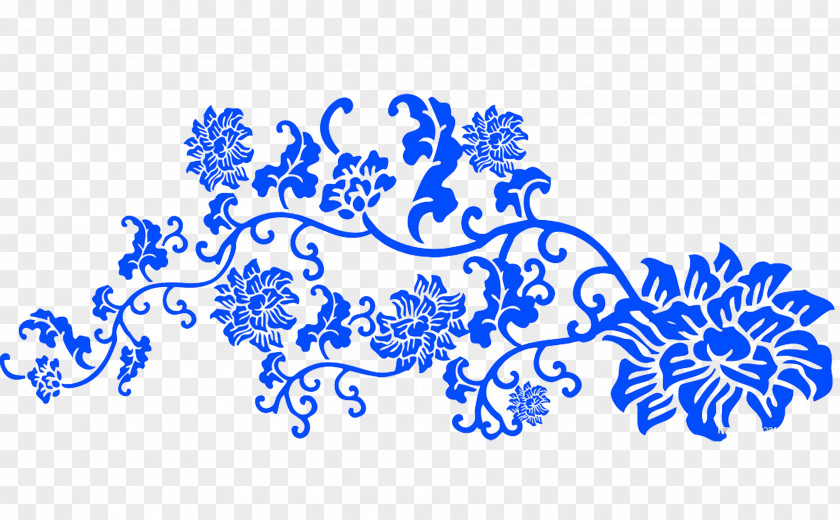Floral Decoration Blue And White Pottery Motif Clip Art PNG