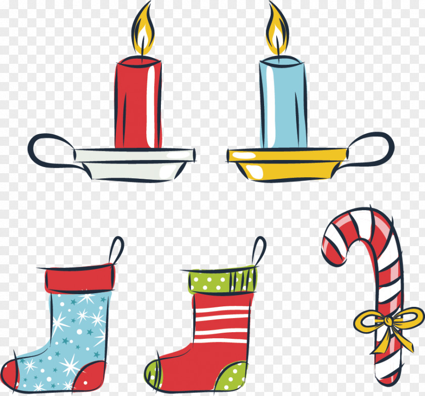 Cartoon Christmas Candle Decoration Socks Santa Claus Stocking PNG