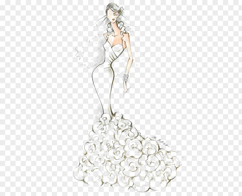 Hand-painted Wedding Dress Fashion Bride Sketch PNG