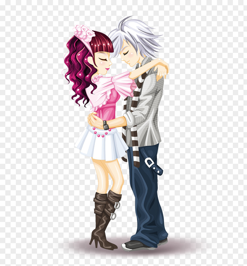 Hugging Couple Valentines Day Illustration PNG