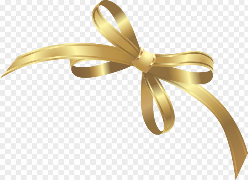 Vector Painted Golden Bow Ribbon Gold PNG