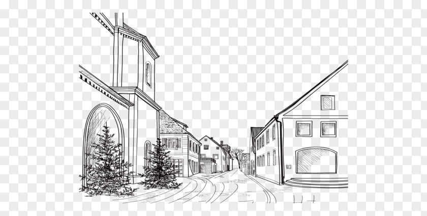 Hand-painted Houses Drawing Sketch PNG