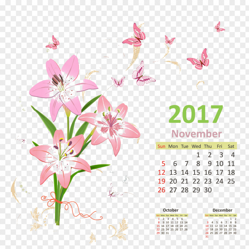 Pattern Book Calendar Flower Lilium Cartoon Illustration PNG