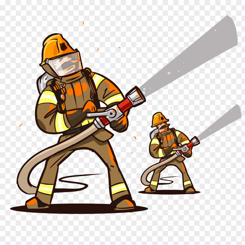 Two Male Firefighters Firefighter Fire Hose Firefighting PNG