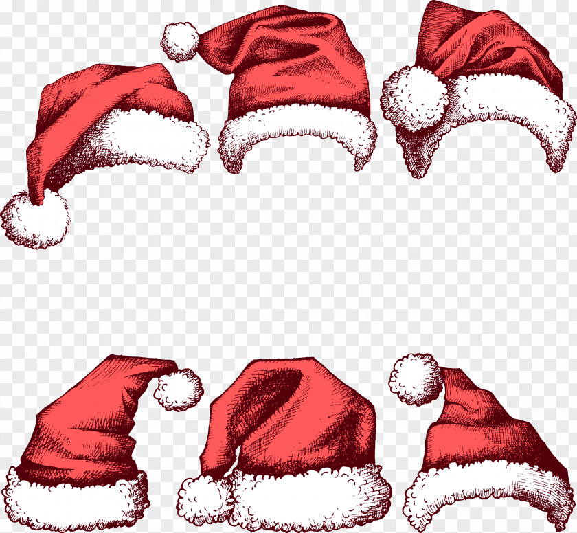 Painted Red Christmas Hats Vector Santa Claus Hat New Year PNG