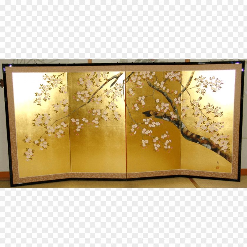 Picture Frames Heian Period Gold Leaf Folding Screen Japanese Painting PNG